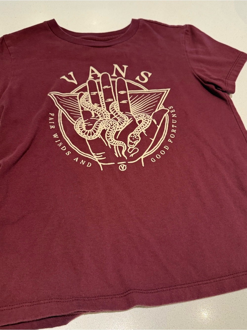 Vans Women’s Maroon Graphic Tee - Fair Winds & Good Fortunes